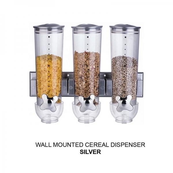 Wall Mounted Triple Cereal Dispenser Dry Food Storage Container - Silver