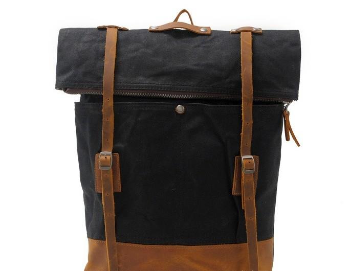 Cool Waxed Canvas Leather Men's Backpack - Durable Travel & School Bag