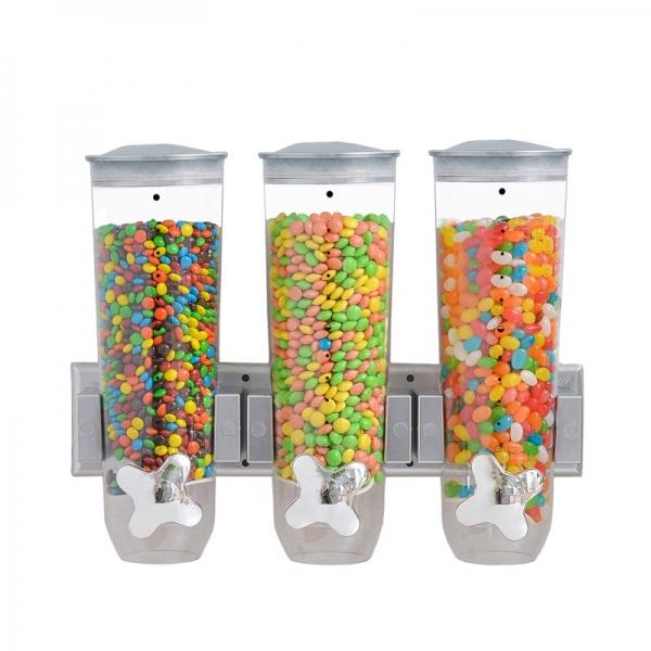Wall Mounted Triple Cereal Dispenser Dry Food Storage Container - Silver