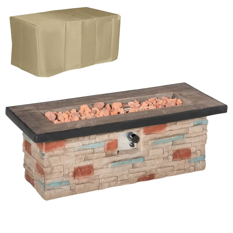 Outsunny 48 Inch Outdoor Propane Gas Fire Pit Table with Auto-Ignition and Rain Cover