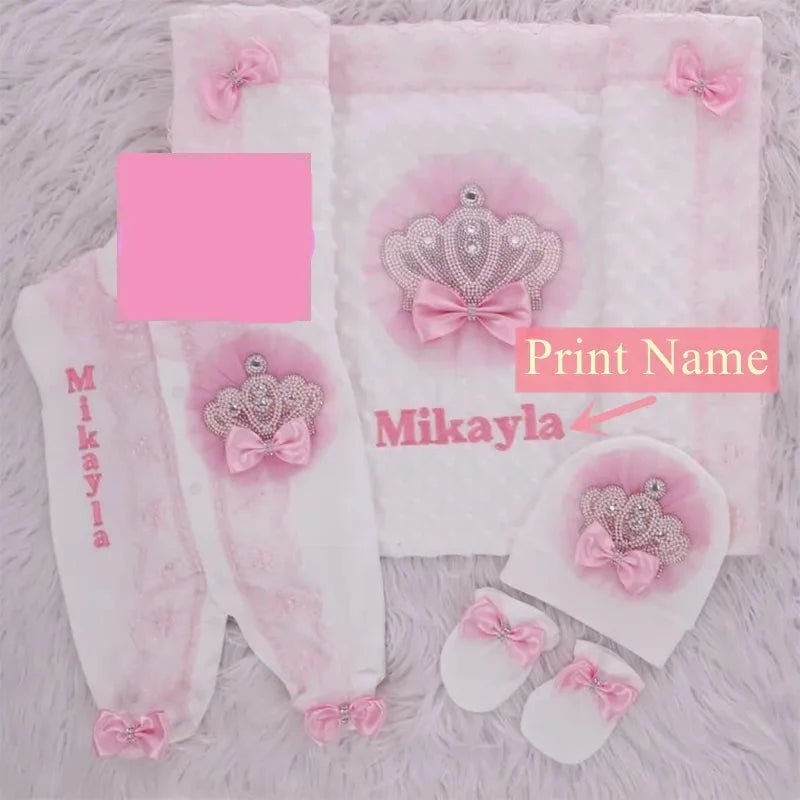 Designer Newborn Baby Cotton Clothing Set - 5-Piece Pink & White Lace Trimmed Outfit