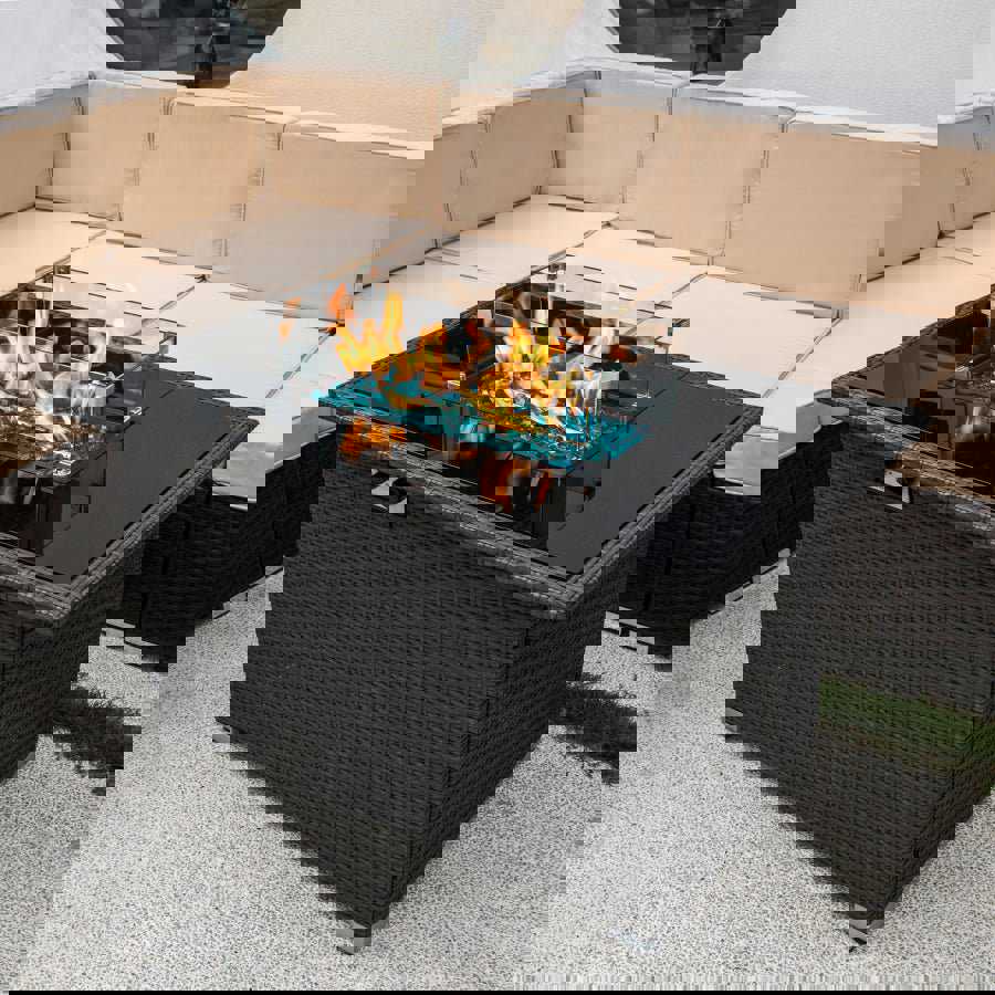 MIRODEMI® Outdoor 44 Black Rectangle Fire Pit Table with Tempered Glass Tabletop