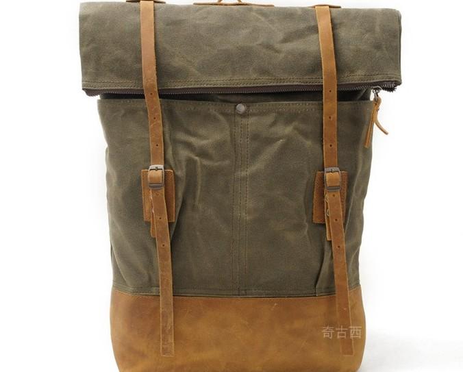 Cool Waxed Canvas Leather Men's Backpack - Durable Travel & School Bag