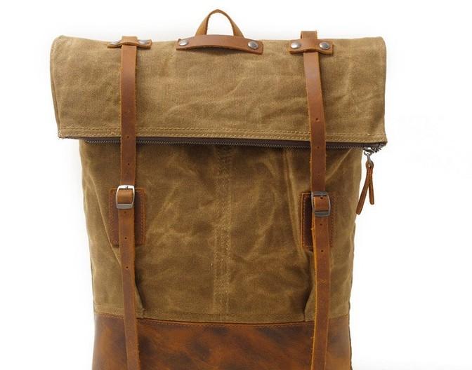 Cool Waxed Canvas Leather Men's Backpack - Durable Travel & School Bag