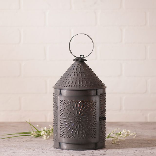 15 Fireside Colonial Lantern with Chisel Pattern in Kettle Black Tin Finish