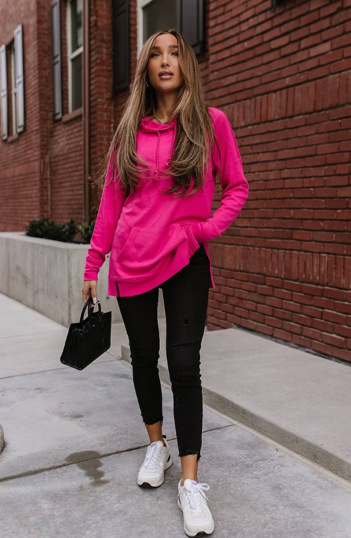 Ampersand Avenue Sideslit Hoodie - BARBIECORE Hot Pink (CURVY Option)