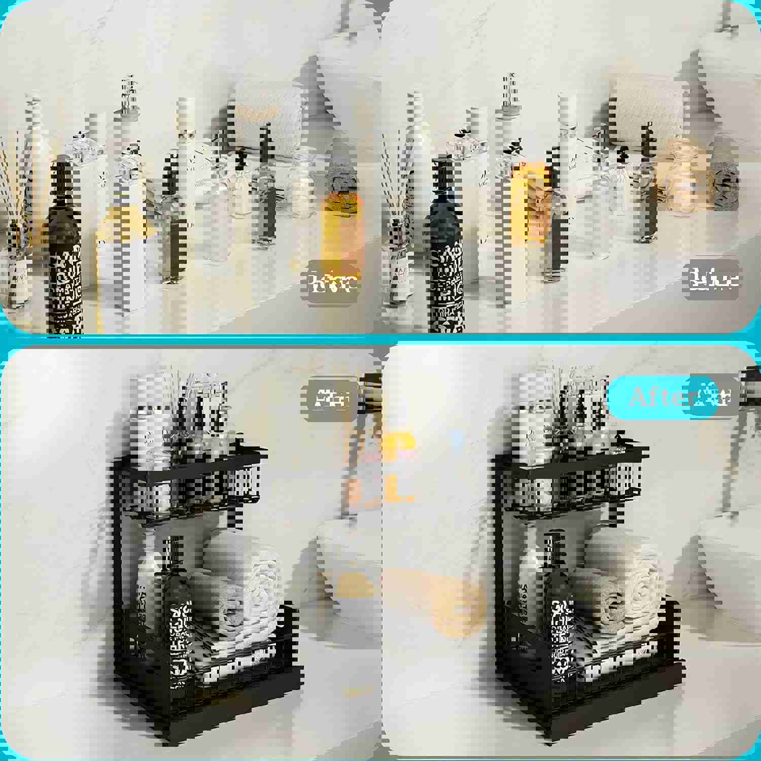 2 Pack Under Sink Organizer and Storage, Pull Out Cabinet Organizer Slide Out Sink Shelf for Kitchen Bathroom