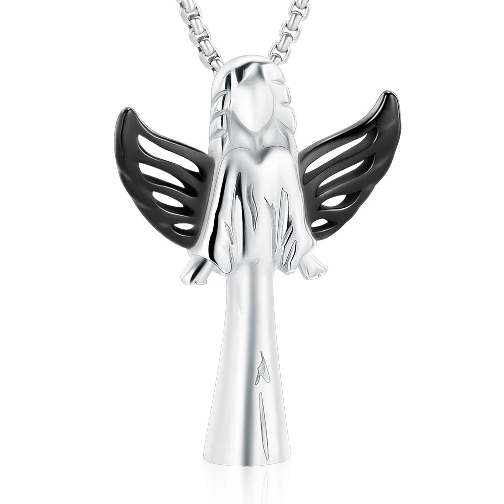 Angel Cube Urn Necklace - Stainless Steel Cremation Ashes Pendant for Women and Pets