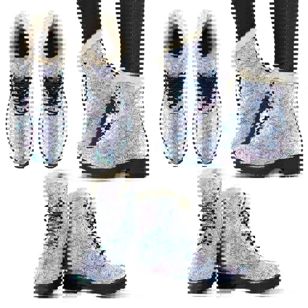 Delicate Flowers Winter Boots - Vegan Faux Fur Lined Handcrafted Boots