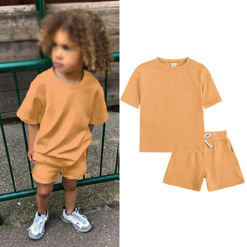 Solod Color Casual 2pcs Cotton Sport Clothing Set for Kids