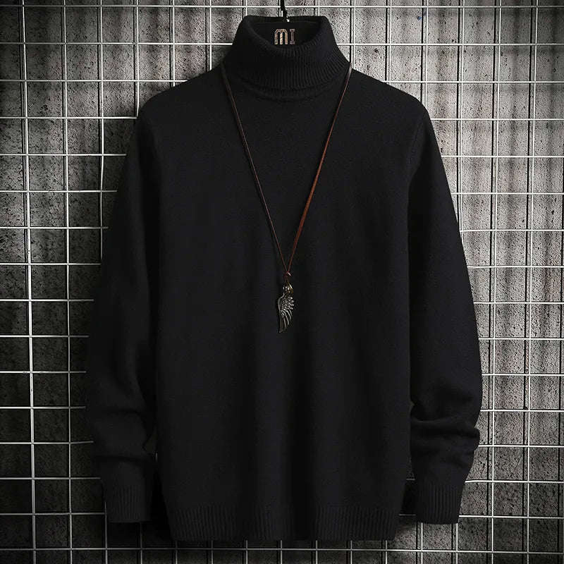 Nukty Men's Turtleneck Sweater - Winter Warm Knitted Pullover in Black & Grey