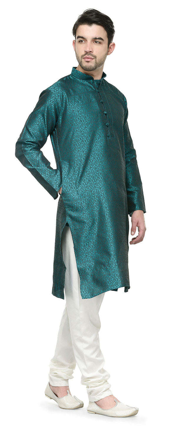 Men's Jacquard Silk Kurta Pajama - Traditional Indian Clothing (Green)