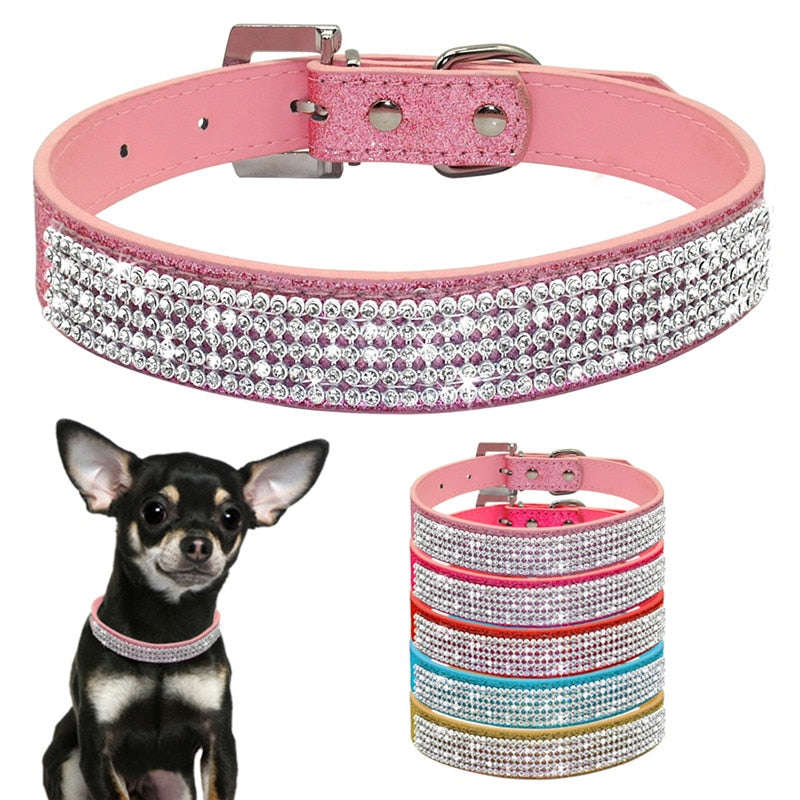 Dog Bling Pet Collar Rhinestone Crystal Diamond PU Leather Cat Puppy Collar