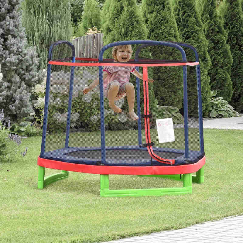 Outsunny 7FT Kids Trampoline with Safety Net - Durable Indoor/Outdoor Bouncer for Fun Exercise
