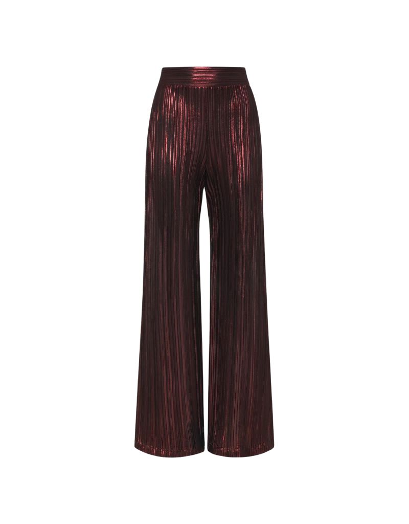 Nightcap Clothing Metallic Pleated Wide Leg Pants in Autumn Bronze