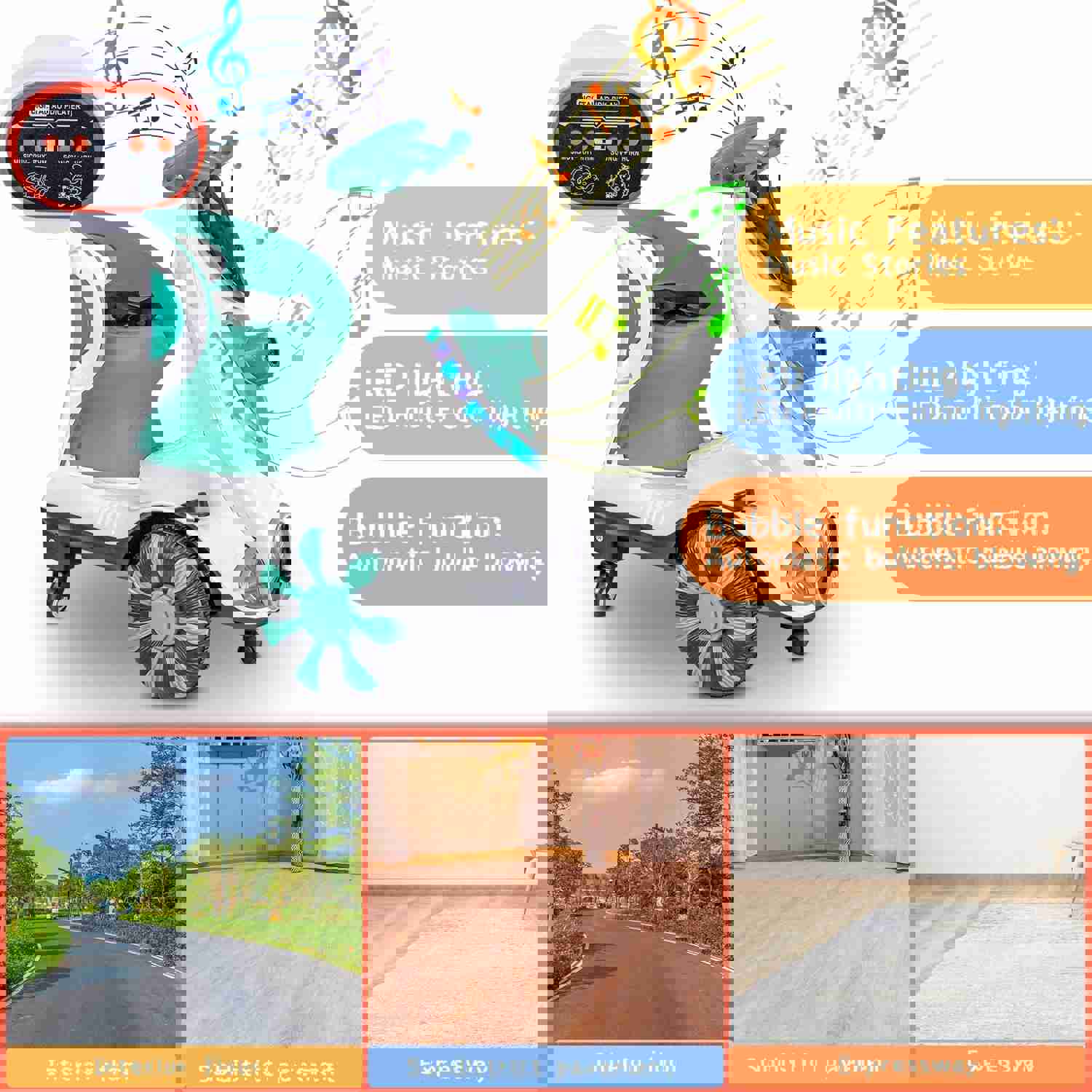 Didida 6V Dual Drive Kids Ride on Car with Automatic Bubble Function and Fun Accessories