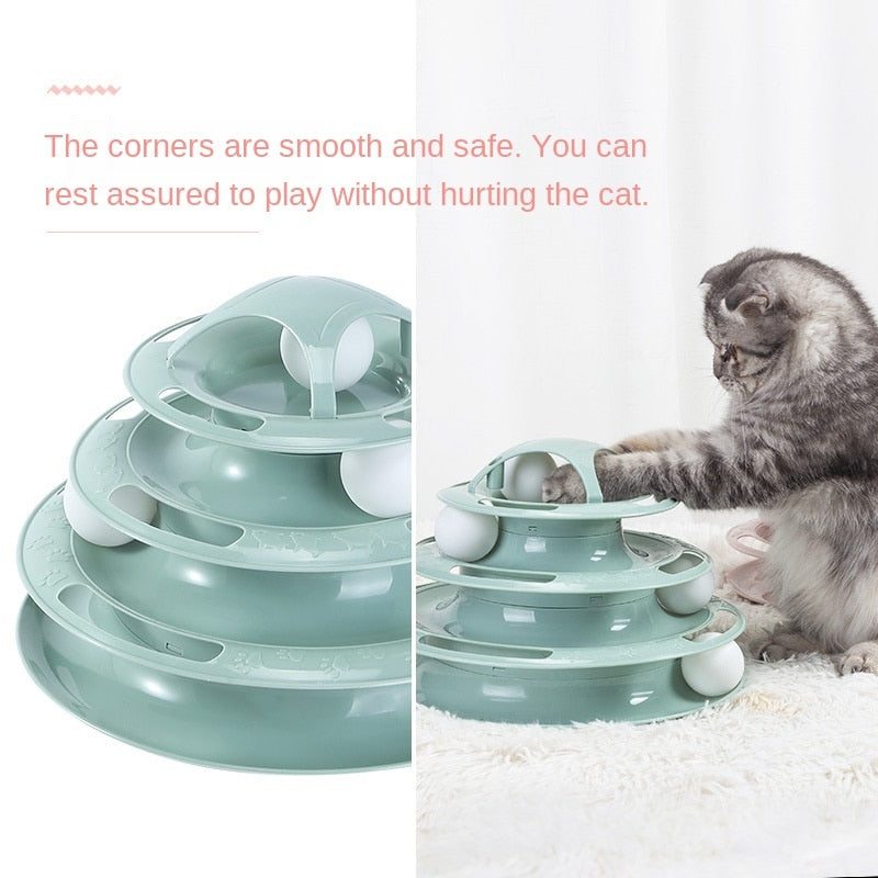 Interactive Cat Toys Turntable Balls 4-Layer Play Track Plate for Indoor Cats and Kittens