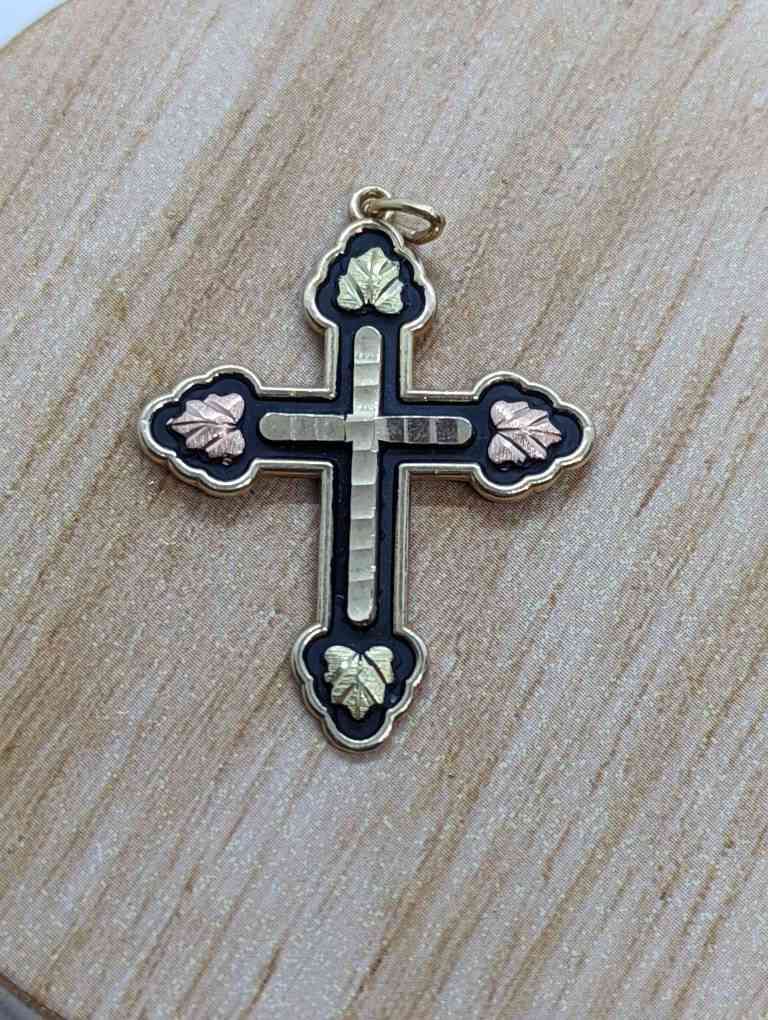 10k Black Hills Gold Enamel Cross Pendant
