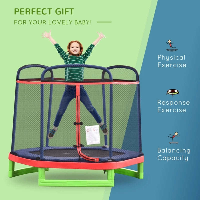 Outsunny 7FT Kids Trampoline with Safety Net - Durable Indoor/Outdoor Bouncer for Fun Exercise
