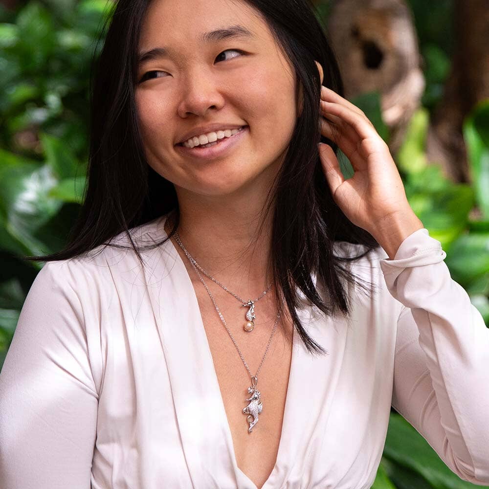 Pearl Seahorse Pendant - 925 Sterling Silver with Pearl and Topaz