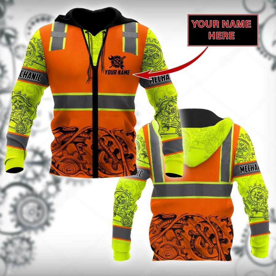Joycorners Custom Name Mechanic Safety Printed 3D Hoodie