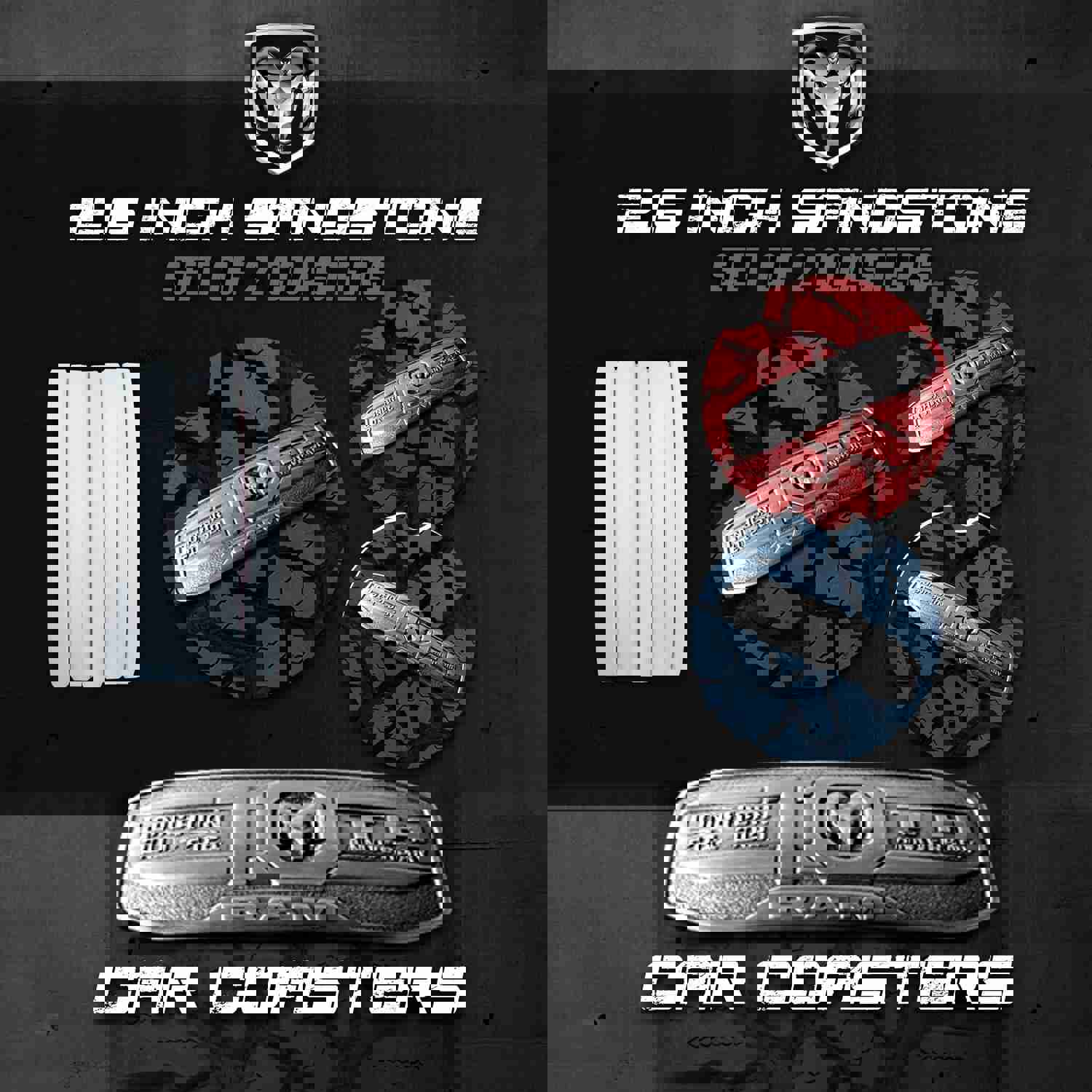 Ram 10th Anniversary Longhorn Sandstone Car Coasters - Set of 2