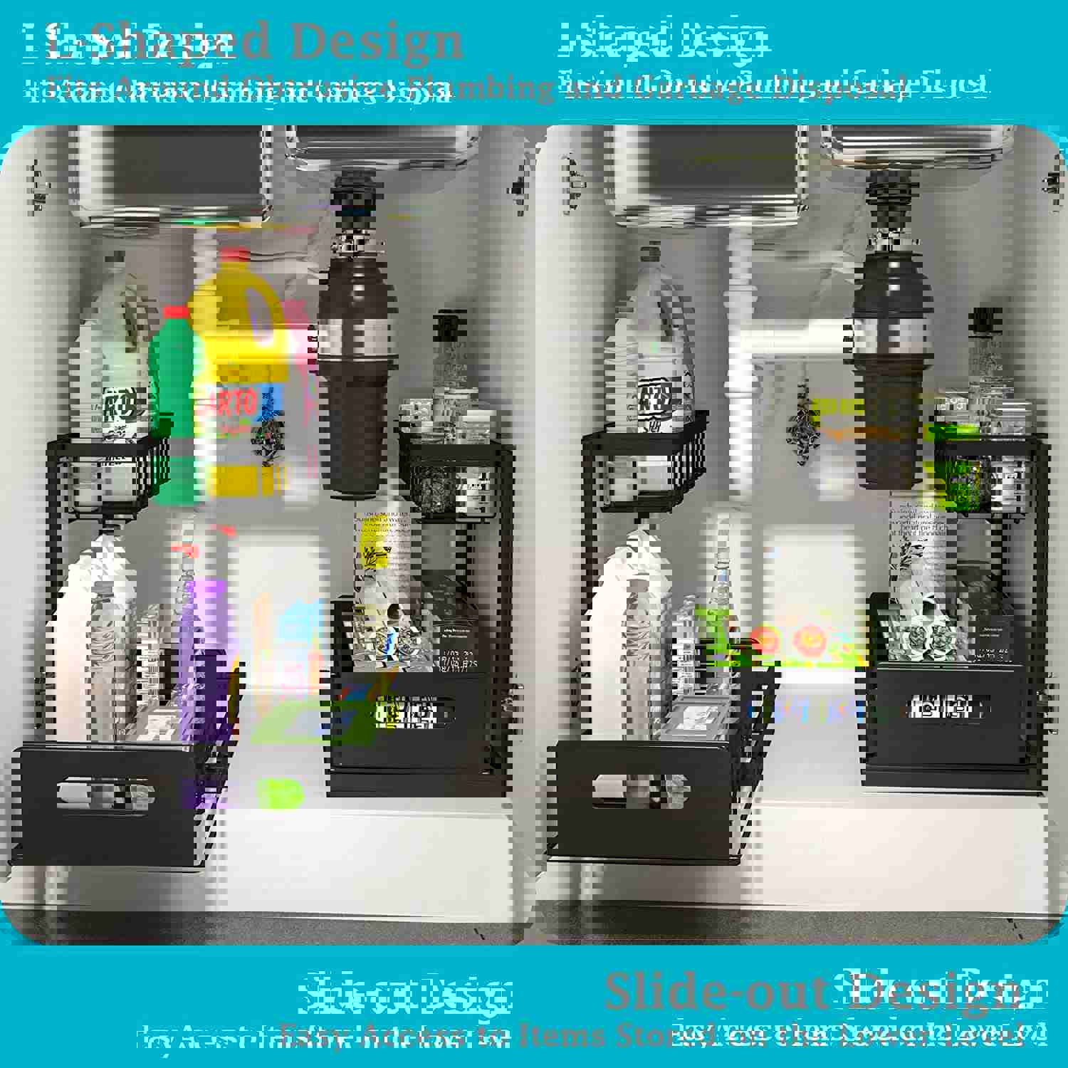 2 Pack Under Sink Organizer and Storage, Pull Out Cabinet Organizer Slide Out Sink Shelf for Kitchen Bathroom