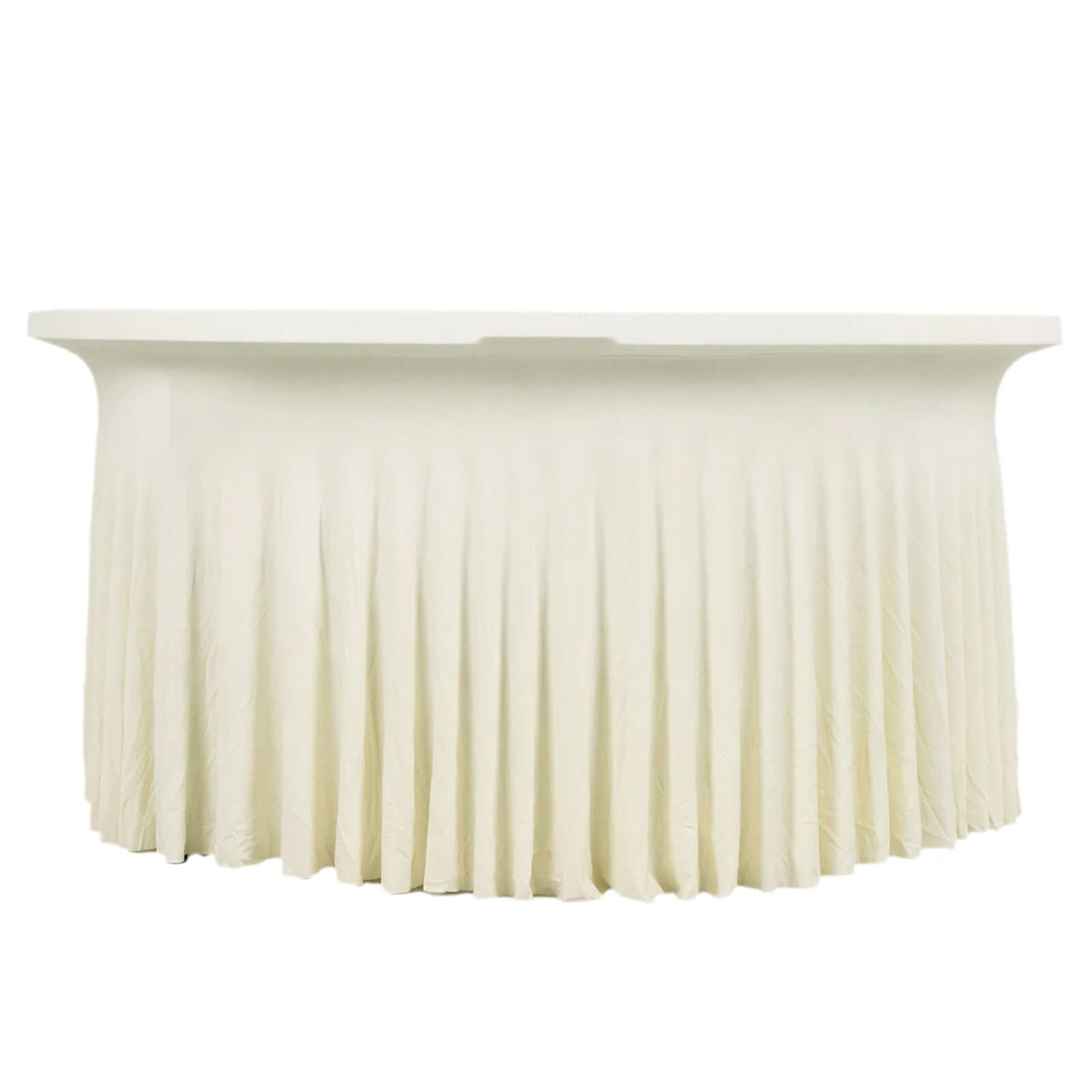 Ivory Wavy Spandex Fitted Round 1-Piece Tablecloth Table Skirt - 5ft