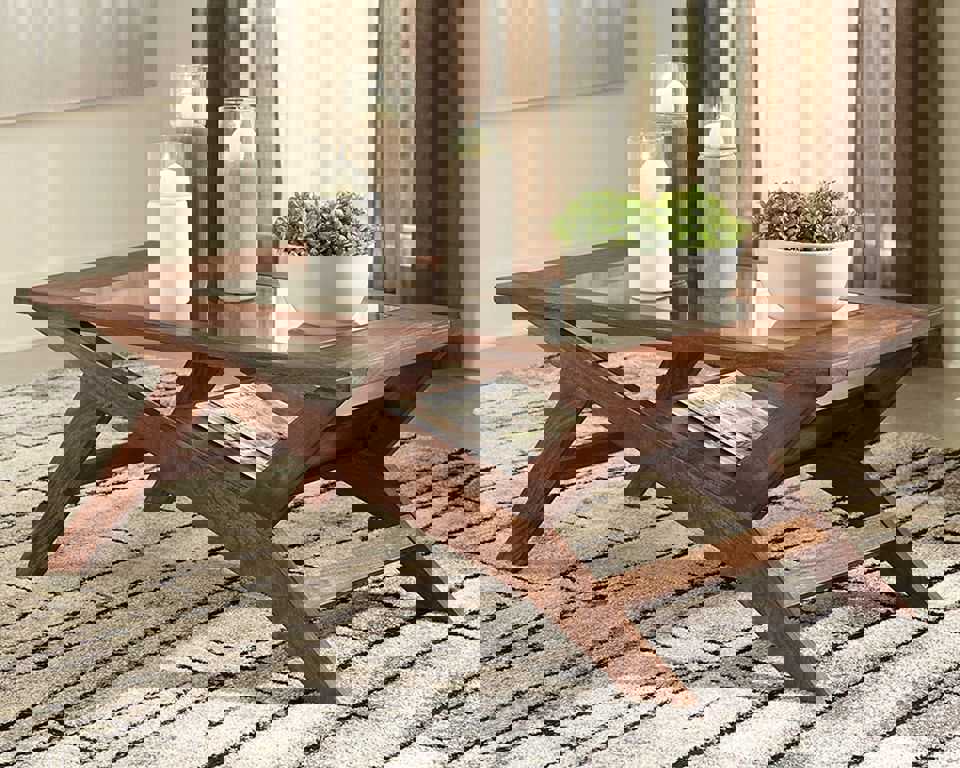 48 D Rectangular Wood Cocktail Table with Warm Brown Finish