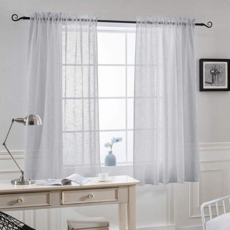 1 Pair Sheer Linen Textured Look Drapes for Sliding Doors and Windows