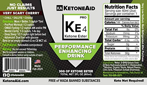 KetoneAid KE4 Worlds Strongest Ketone Ester Drink, 30g Exogenous D BHB, Sugar Free, Caffeine Free (12 Count)