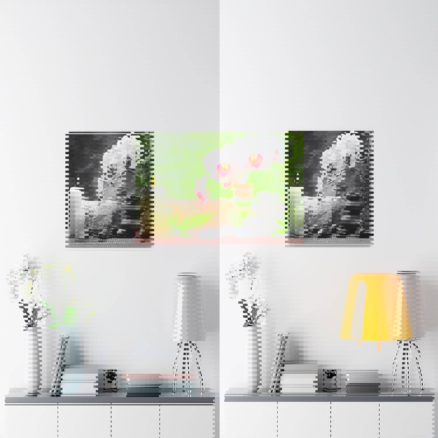 Orchid Flower and Stone Forest Floral Nature Photography Canvas Wall Art for Home Decor