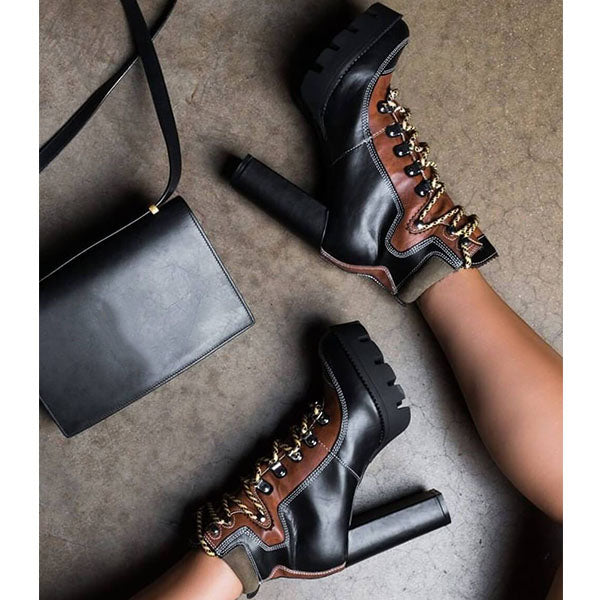 Corashoes Block Lace-Up Heeled Chunky Hiker Ankle Boots