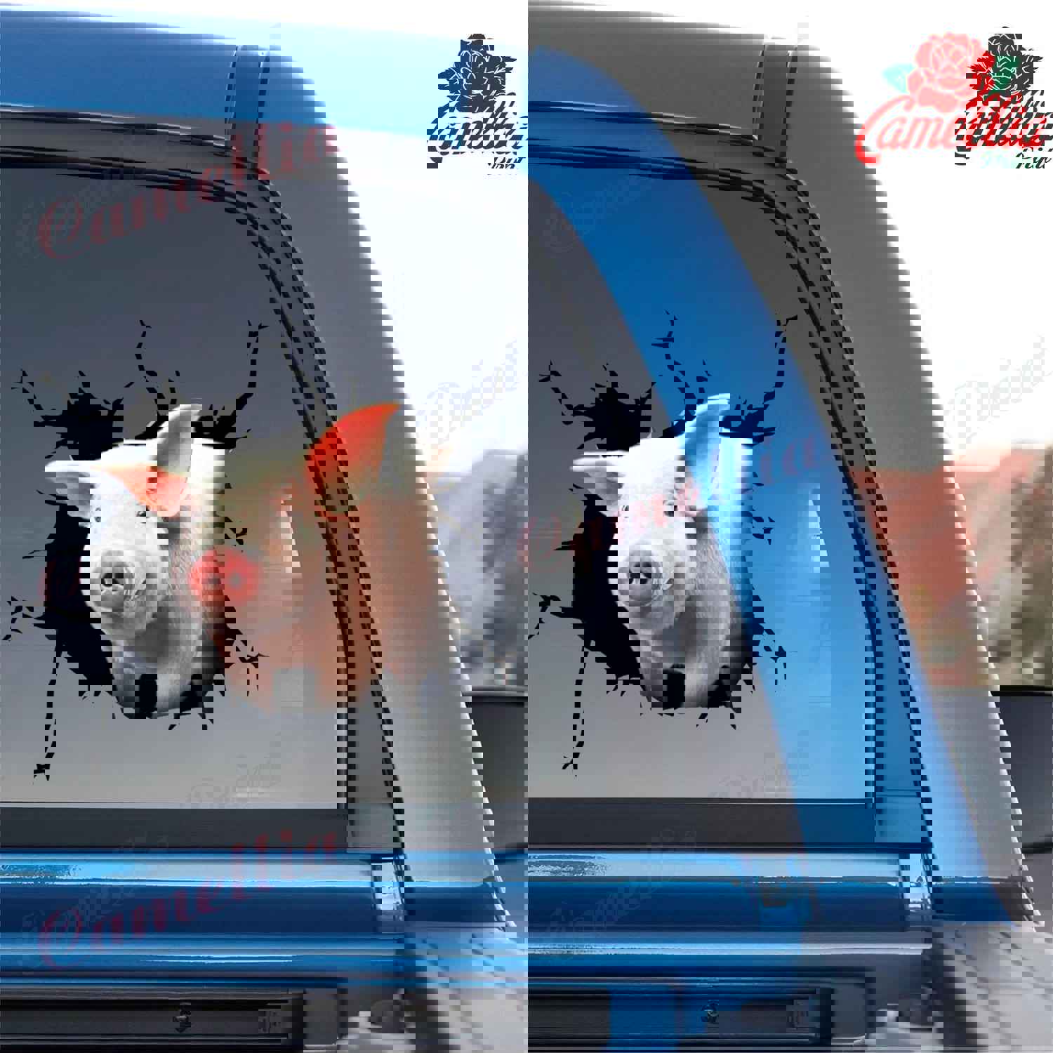 Pig Crack Sticker For Car Window - Fun Black And White Stickers Valentine Gift For Boyfriend