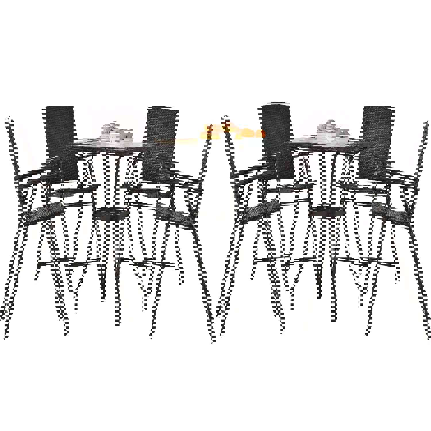 TOPMAX Outdoor Patio PE Wicker 5-Piece Counter Height Dining Table Set with Umbrella Hole and 4 Foldable Chairs, Brown