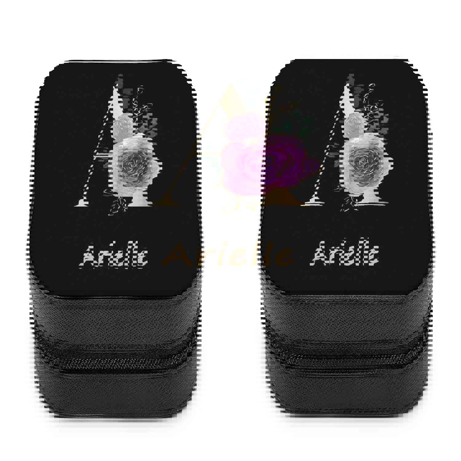 Custom Name & Initials Flower Black Travel Makeup Box Jewelry Box Bridal Party Gift