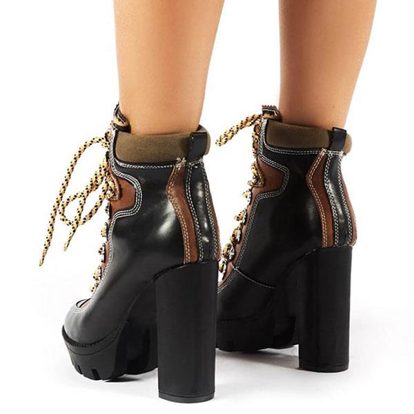 Corashoes Block Lace-Up Heeled Chunky Hiker Ankle Boots