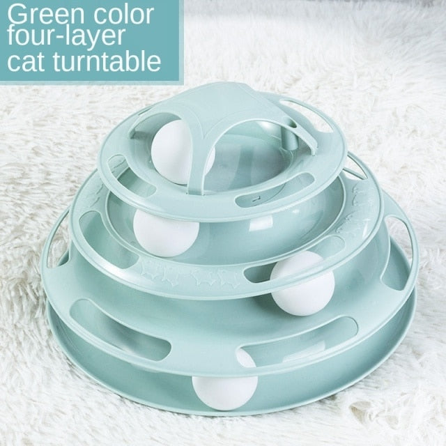 Interactive Cat Toys Turntable Balls 4-Layer Play Track Plate for Indoor Cats and Kittens