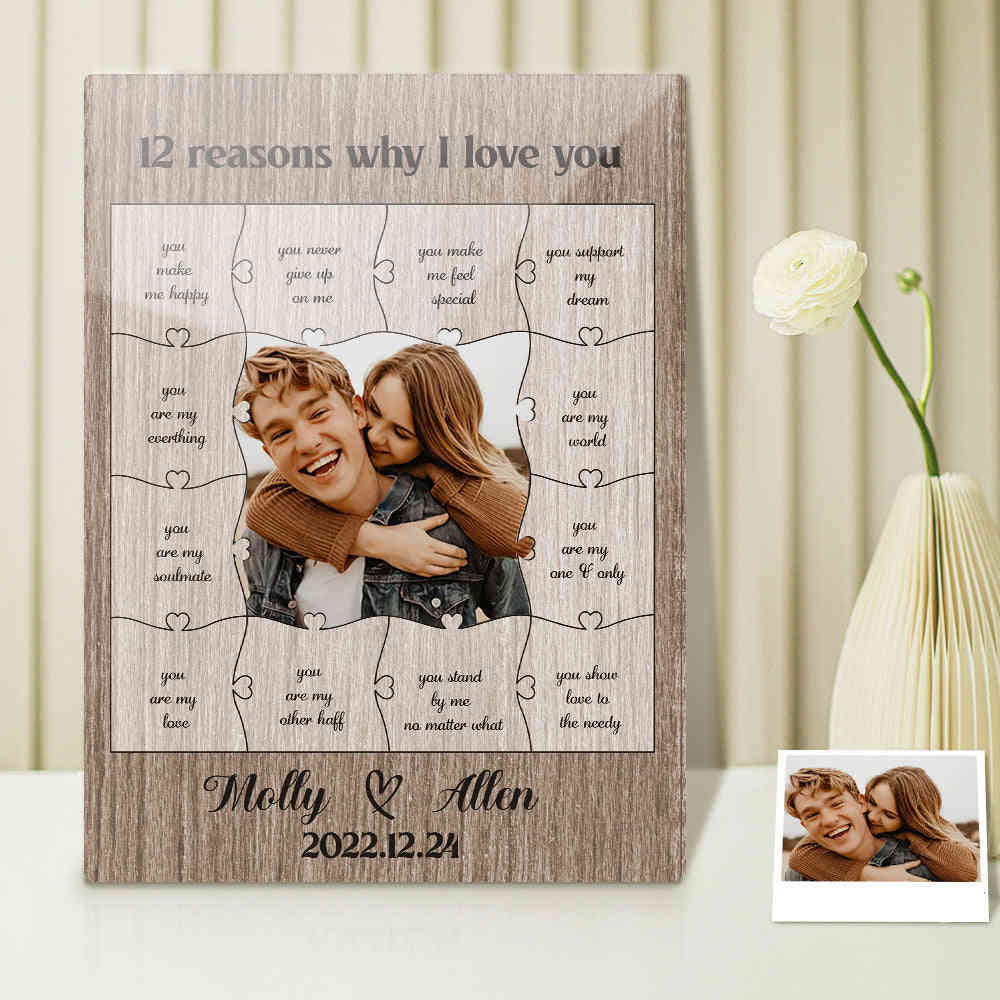 Personalized '12 Reasons Why I Love You' Acrylic Photo Plaque - Romantic Anniversary or Valentines Day Gift