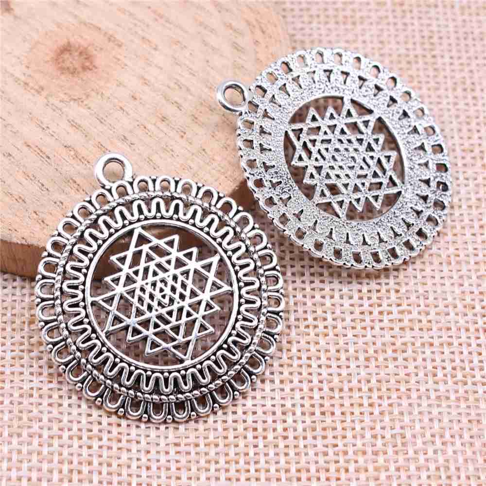 WYSIWYG 5pcs Flower Of Life Charms for DIY Jewelry Making - Antique Silver Alloy Pendants