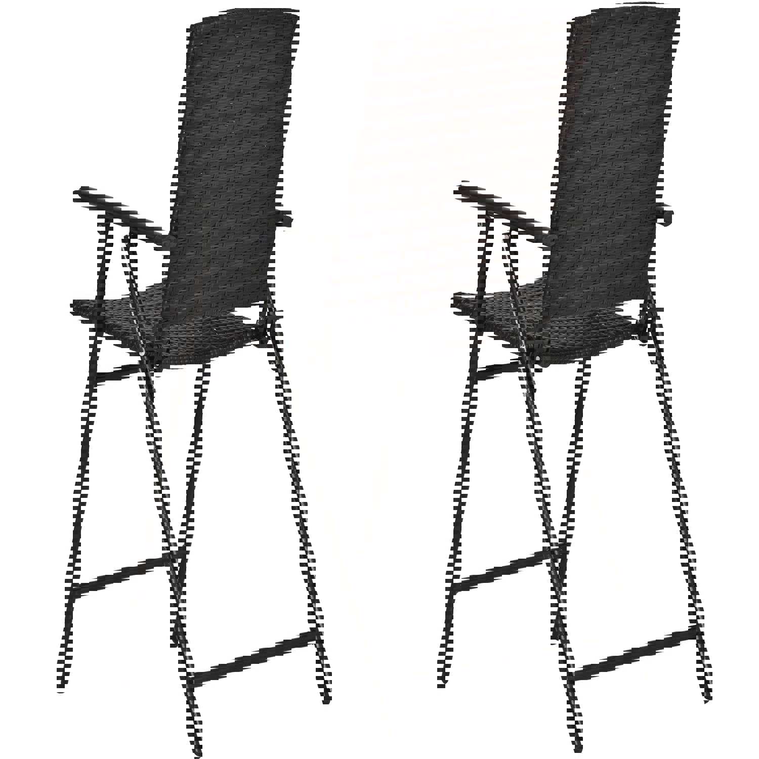 TOPMAX Outdoor Patio PE Wicker 5-Piece Counter Height Dining Table Set with Umbrella Hole and 4 Foldable Chairs, Brown