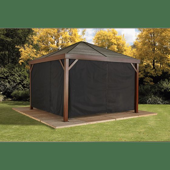 Sojag South Beach Gazebo Summer Curtains, 12 ft. x 12 ft., Black - 4 Panels with Hooks