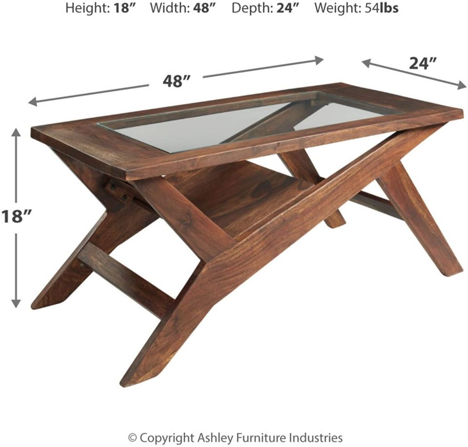 48 D Rectangular Wood Cocktail Table with Warm Brown Finish