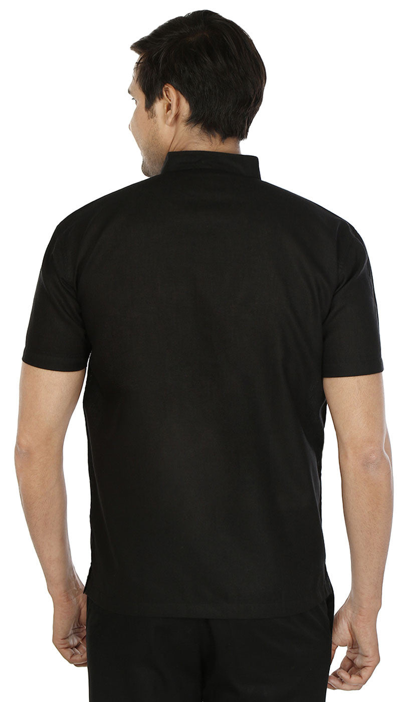 Indian Cotton Mens Short Sleeve Kurta (Black) - Formal & Casual Wear
