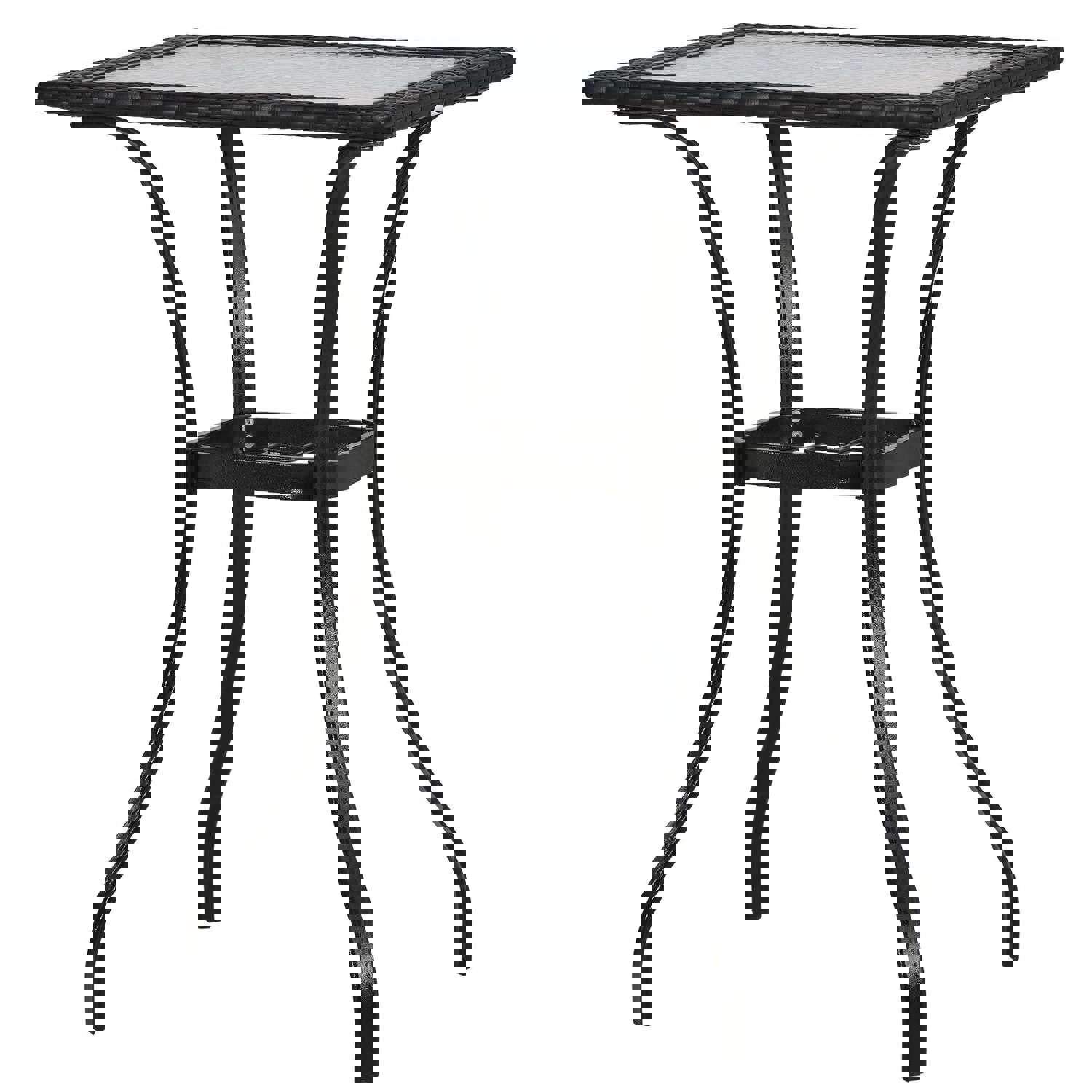 TOPMAX Outdoor Patio PE Wicker 5-Piece Counter Height Dining Table Set with Umbrella Hole and 4 Foldable Chairs, Brown