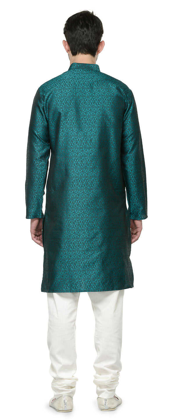 Men's Jacquard Silk Kurta Pajama - Traditional Indian Clothing (Green)