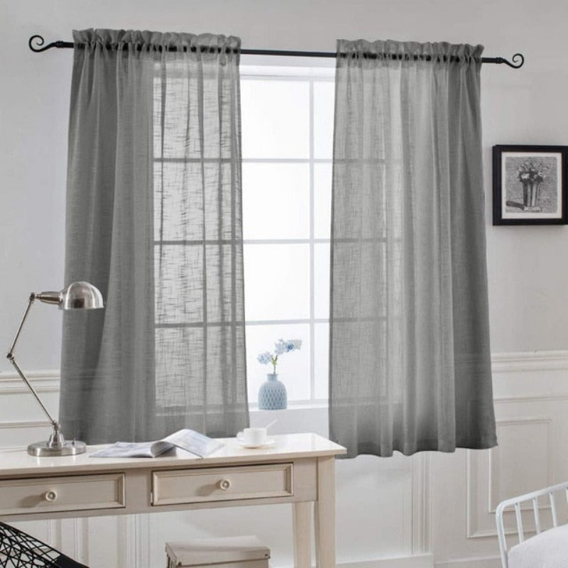 1 Pair Sheer Linen Textured Look Drapes for Sliding Doors and Windows
