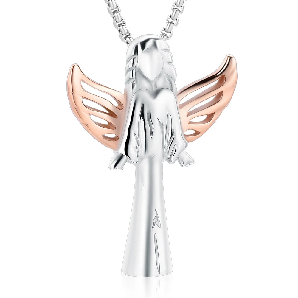 Angel Cube Urn Necklace - Stainless Steel Cremation Ashes Pendant for Women and Pets