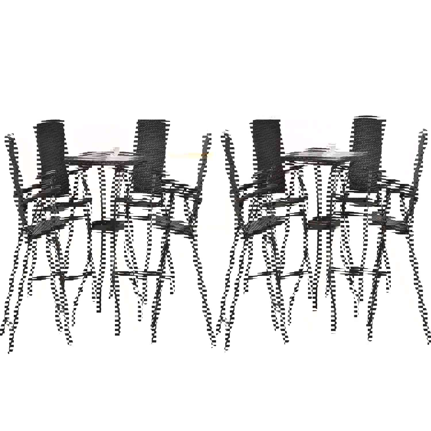 TOPMAX Outdoor Patio PE Wicker 5-Piece Counter Height Dining Table Set with Umbrella Hole and 4 Foldable Chairs, Brown