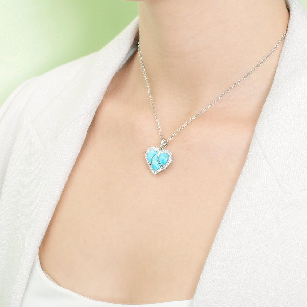 Larimar Puuwai Heart Pendant with Topaz Accents